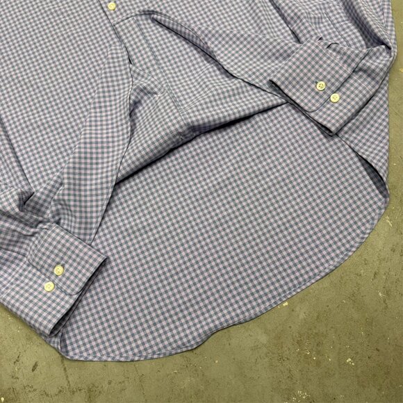 Peter Millar Summer Comfort Check Dress Shirt Button Up Blue Stretch XL - Picture 6 of 7